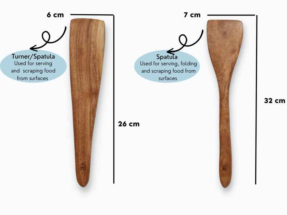 Vesta Homes Set Of 6 Neem Wood Spoon, Compact Flip, Spatula/Ladle|No Polish| Non-Stick|Hand Carved