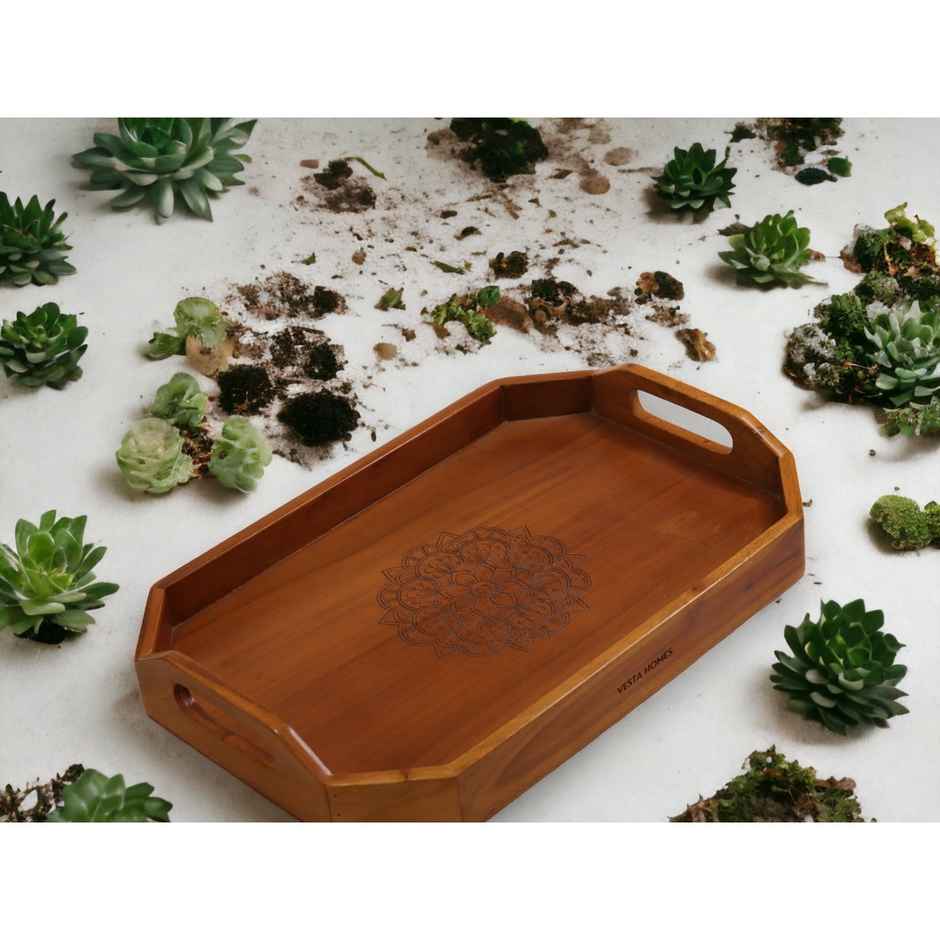 Vesta Homes Acacia Wood Serving Rectangular Tray For Home | Kitchen Organizer