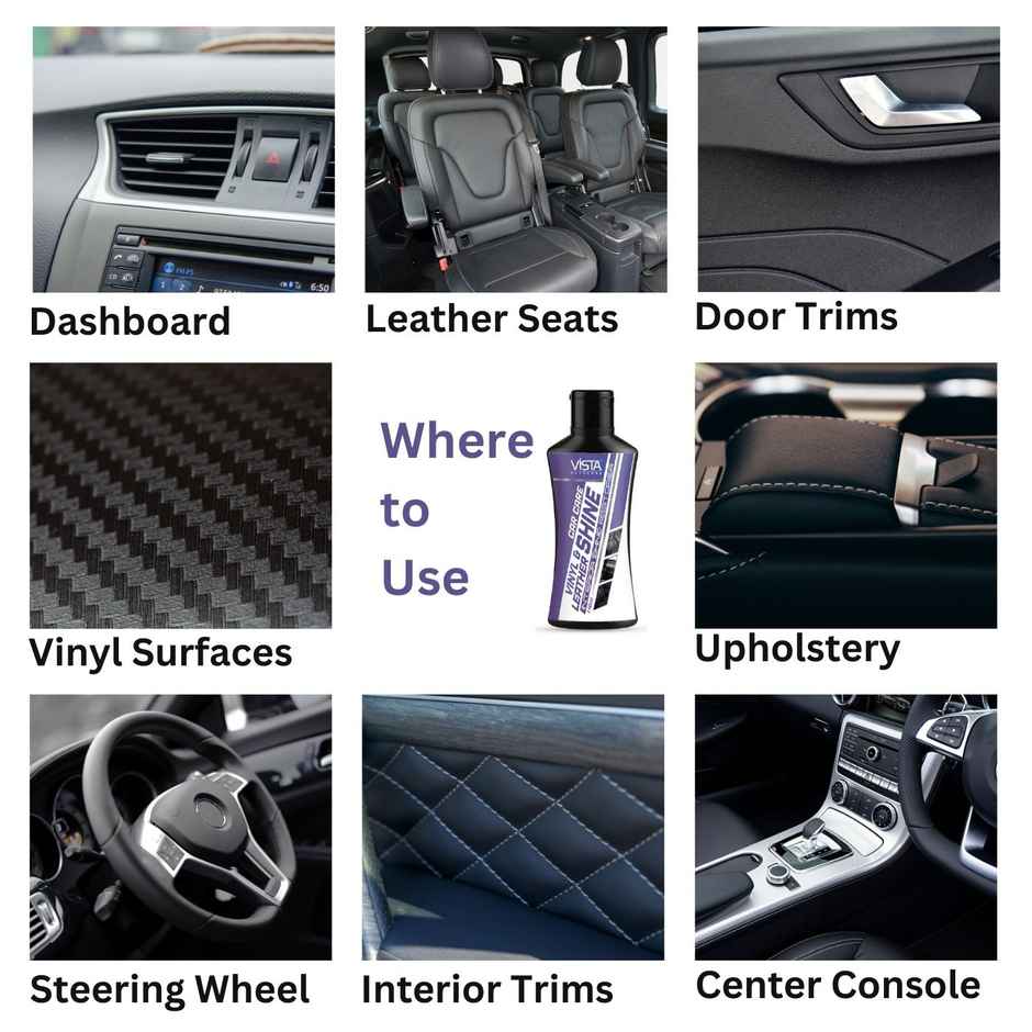 Vista Auto Care Vinyl & Leather Shine , Shiner for Dashboard, Seats, Leather Goods,Jacket