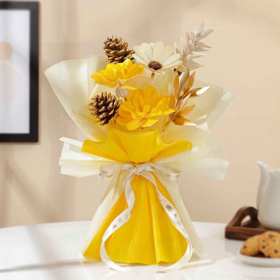 Golden Grace Dried Flower Bouquet | Yellow & White | IGP
