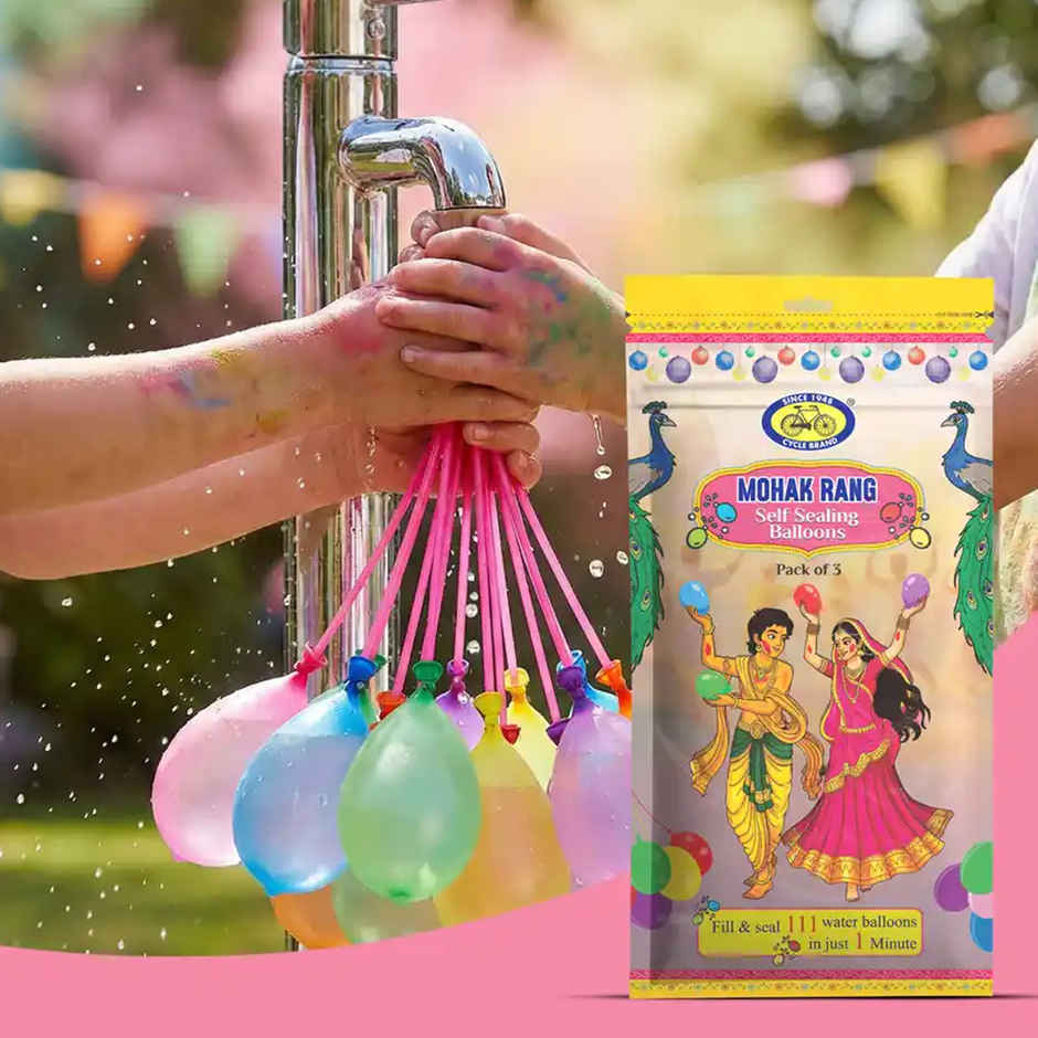 Mohak Rang Holi Self Sealing Water Balloons | Pack of 111 | Cycle