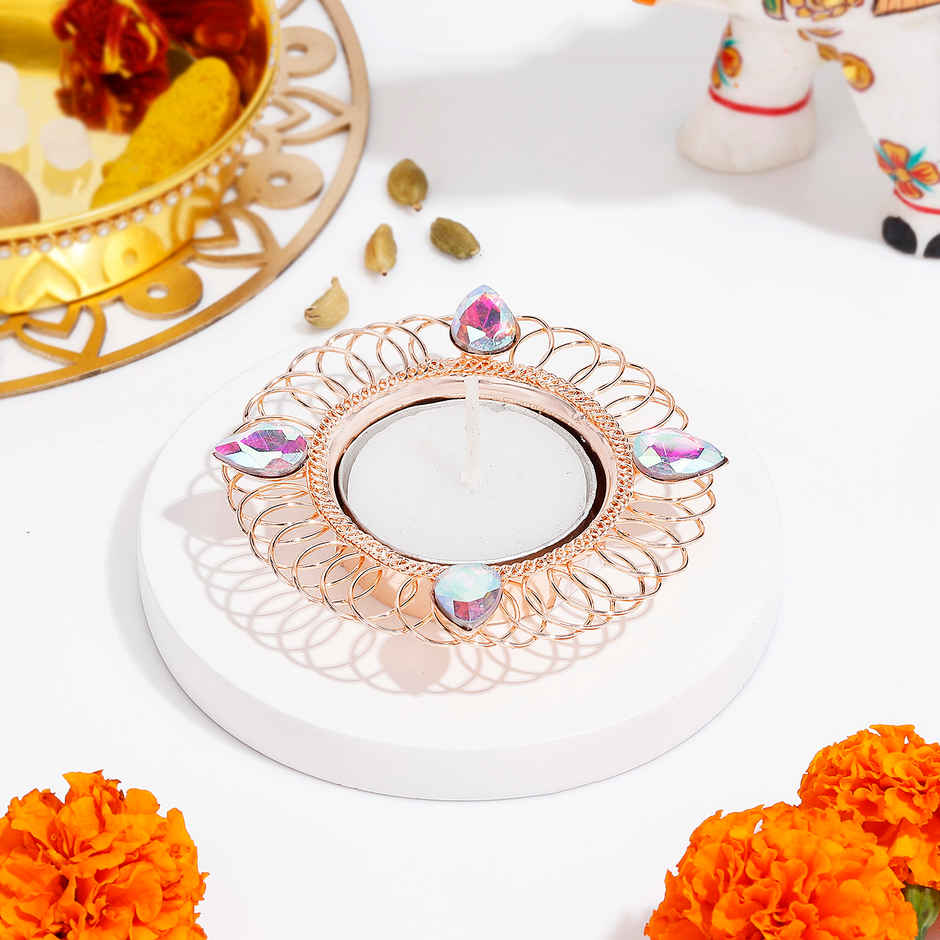 Tealight Holder | Diamond Design | Iron | Gold | IGP