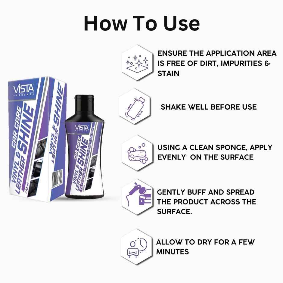 Vista Auto Care Vinyl & Leather Shine , Shiner for Dashboard, Seats, Leather Goods,Jacket