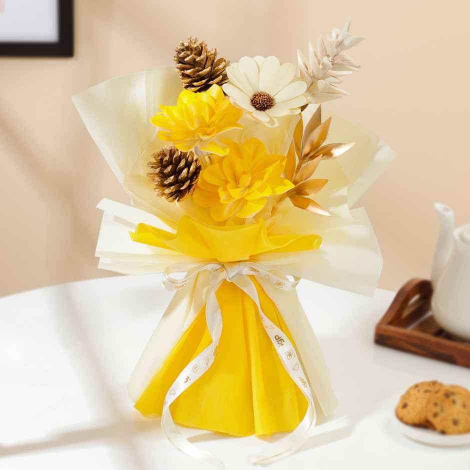 Golden Grace Dried Flower Bouquet | Yellow & White | IGP