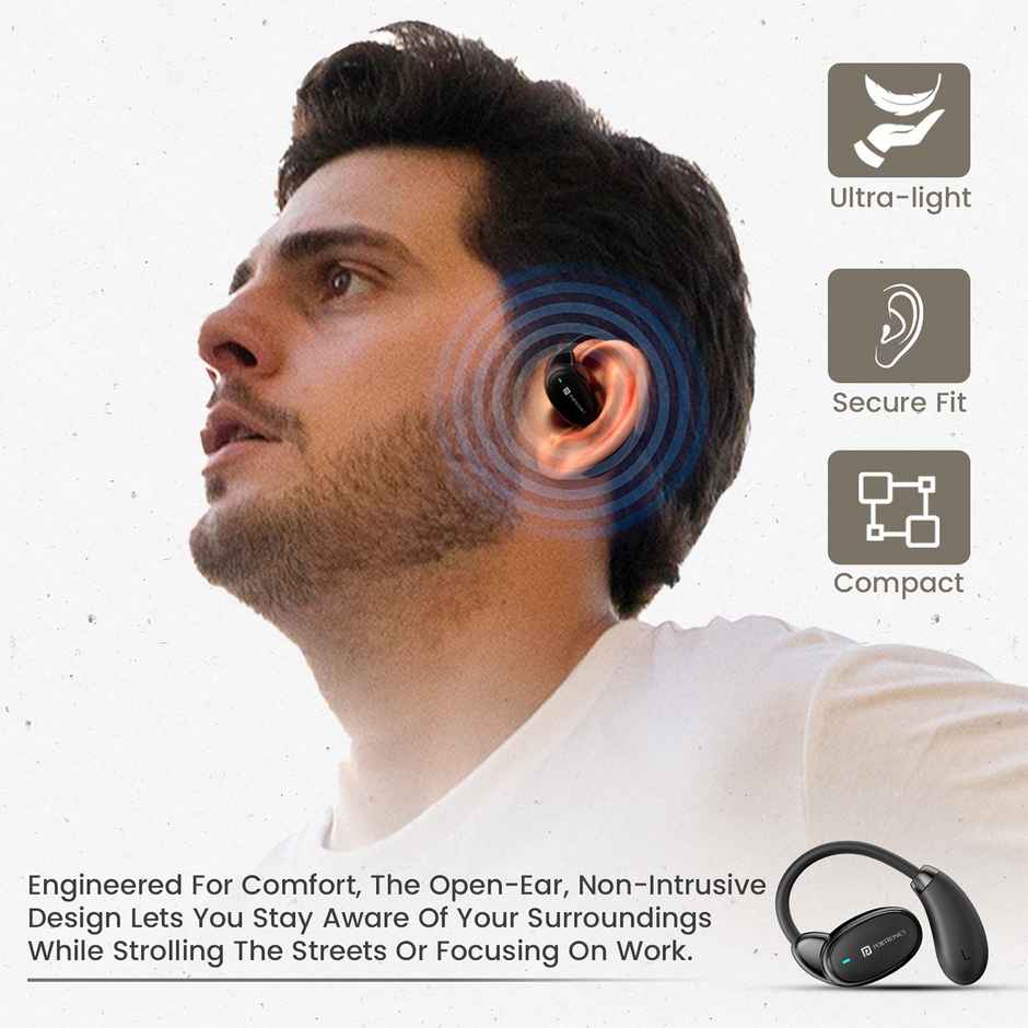 Portronics Harmonics Twins 31 Over Ear OWS Smart Wireless Earbuds | BT5.4V | Black