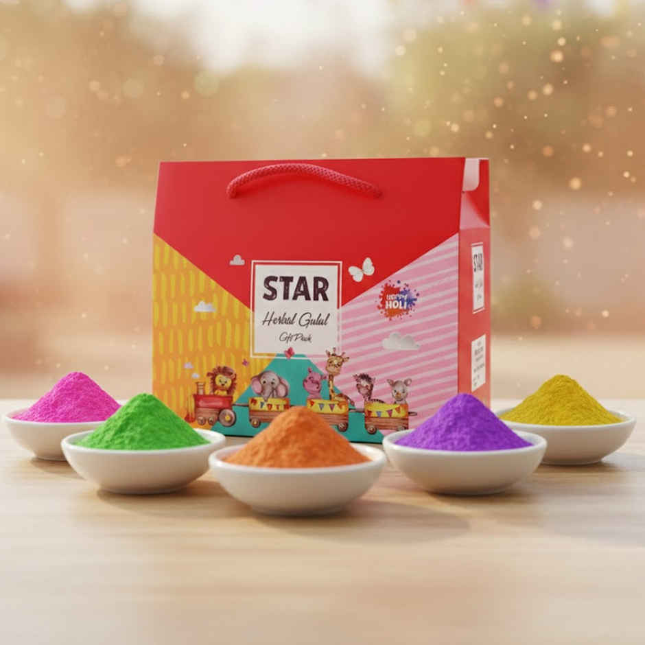 Holi Gulal Colors Combo | Pink | Green | Orange | Red | Yellow | Star
