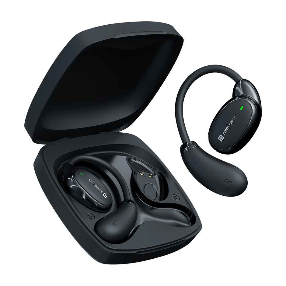 Portronics Harmonics Twins 31 Over Ear OWS Smart Wireless Earbuds | BT5.4V | Black