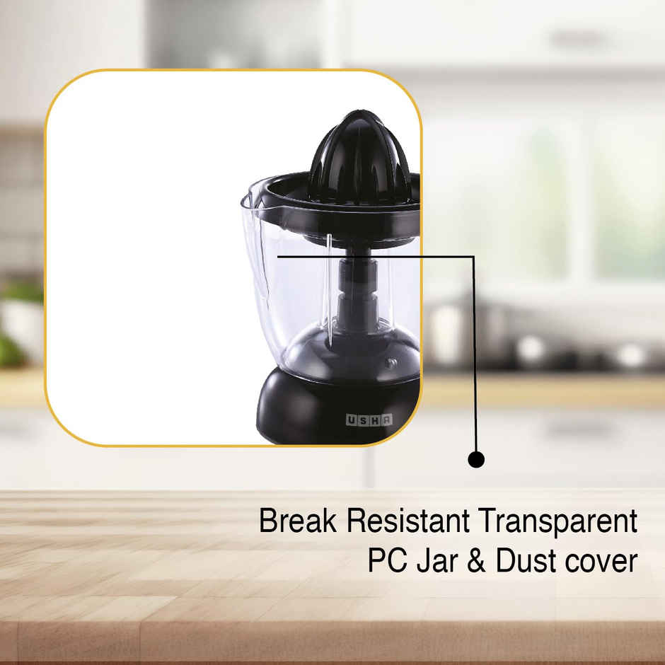 Usha Citrus Press Juicer | 30W | 1.0L | 2 - Way Rotation | Dual Sieve | Low Speed Crushing - Black