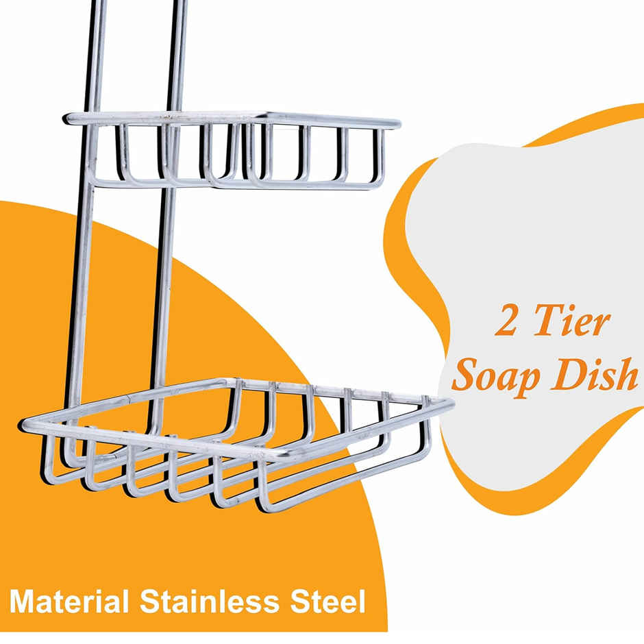 Zedak 2-in-1 Self Adhiesive Bathroom Steel Soap Case/ Holder