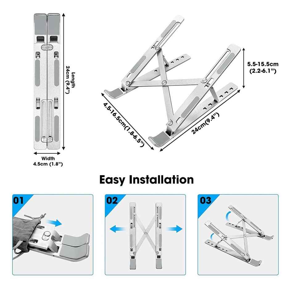 Sounce Aluminum Foldable Laptop Stand Compatible with Up to 15.6 in Laptop | Silver