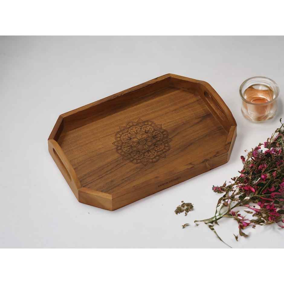 Vesta Homes Acacia Wood Serving Rectangular Tray For Home | Kitchen Organizer