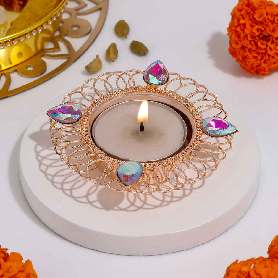 Tealight Holder | Diamond Design | Iron | Gold | IGP