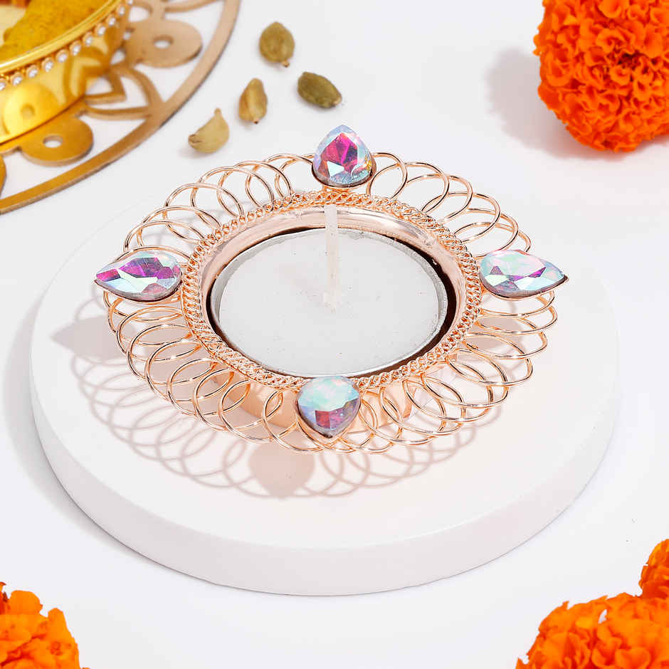 Tealight Holder | Diamond Design | Iron | Gold | IGP