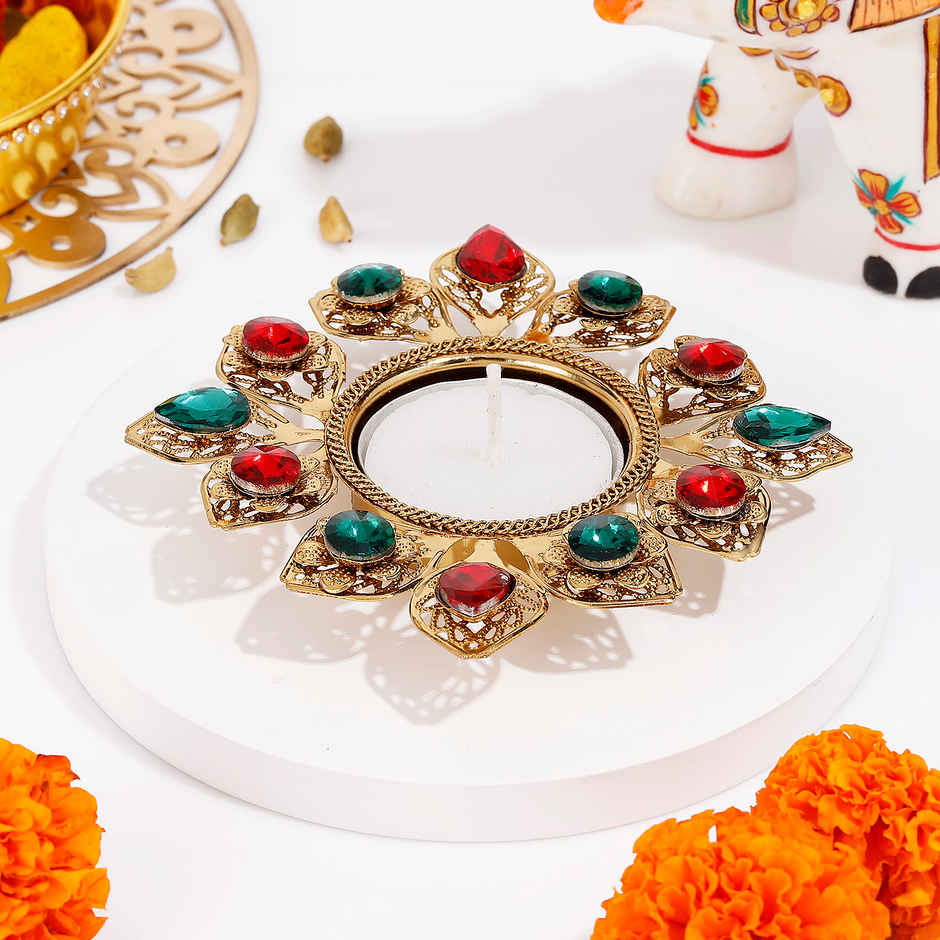 Tealight Holder | Flower Design | Gold | IGP