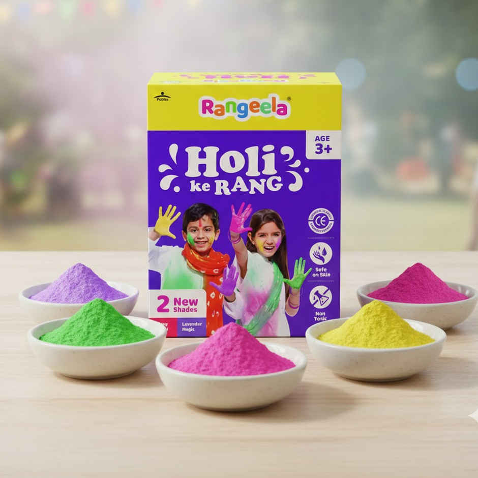 Holi Gulal Colours | Electric Green, Lavender Magic, Rosy, Radiant Pink, Luminous Yellow | Rangeela