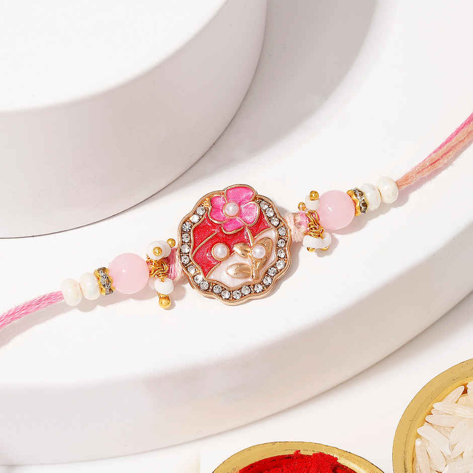 Floral Meenakari Pink Stone Rakhi | IGP