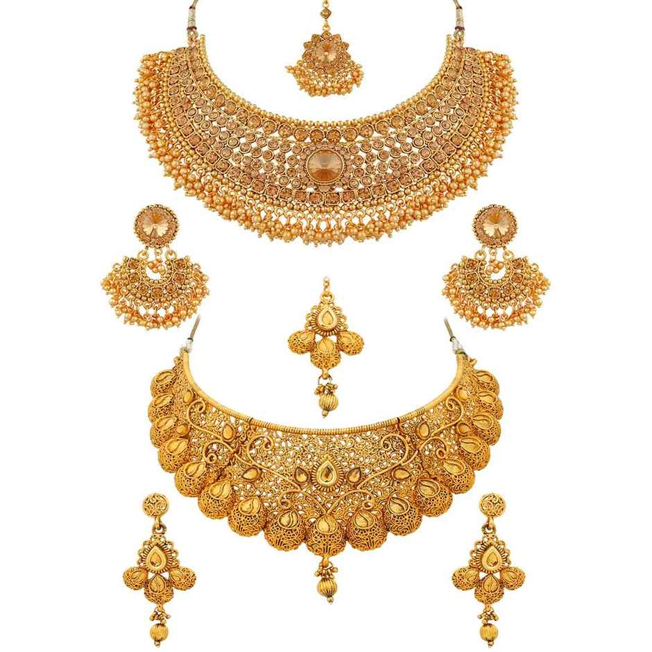 Sukkhi Glamorous Lct Gold Plated Pearl Choker Necklace Set Combo For Women