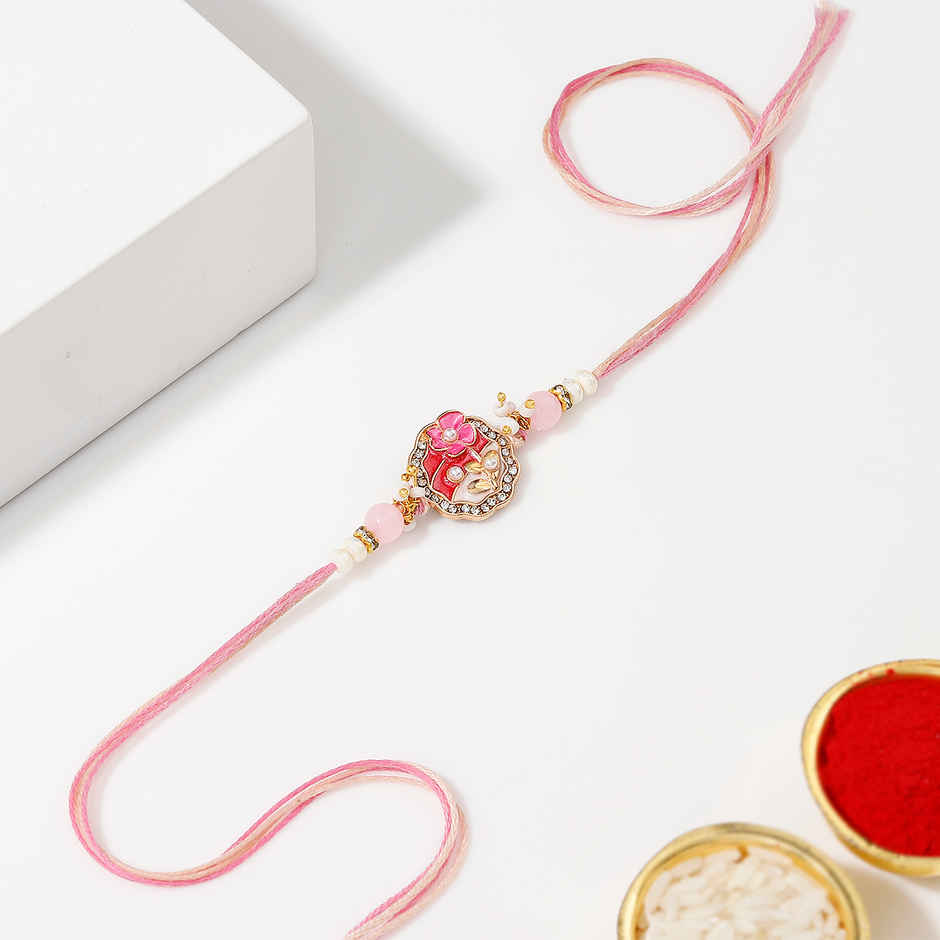 Floral Meenakari Pink Stone Rakhi | IGP