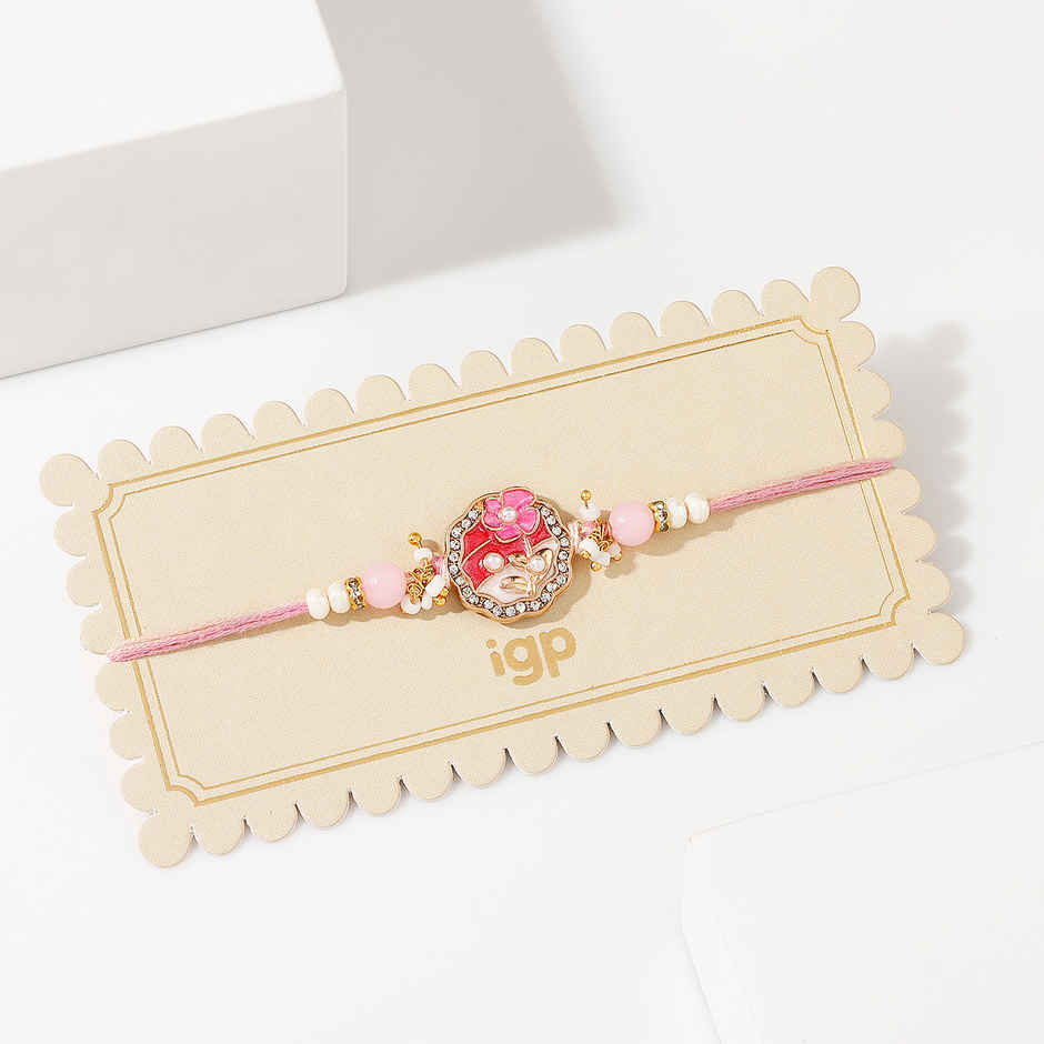 Floral Meenakari Pink Stone Rakhi | IGP