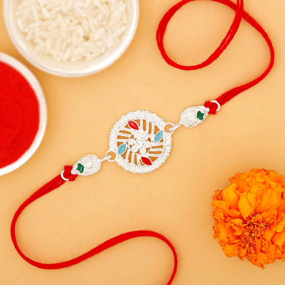IGP Floral Silver Rakhi - Elegant Shine