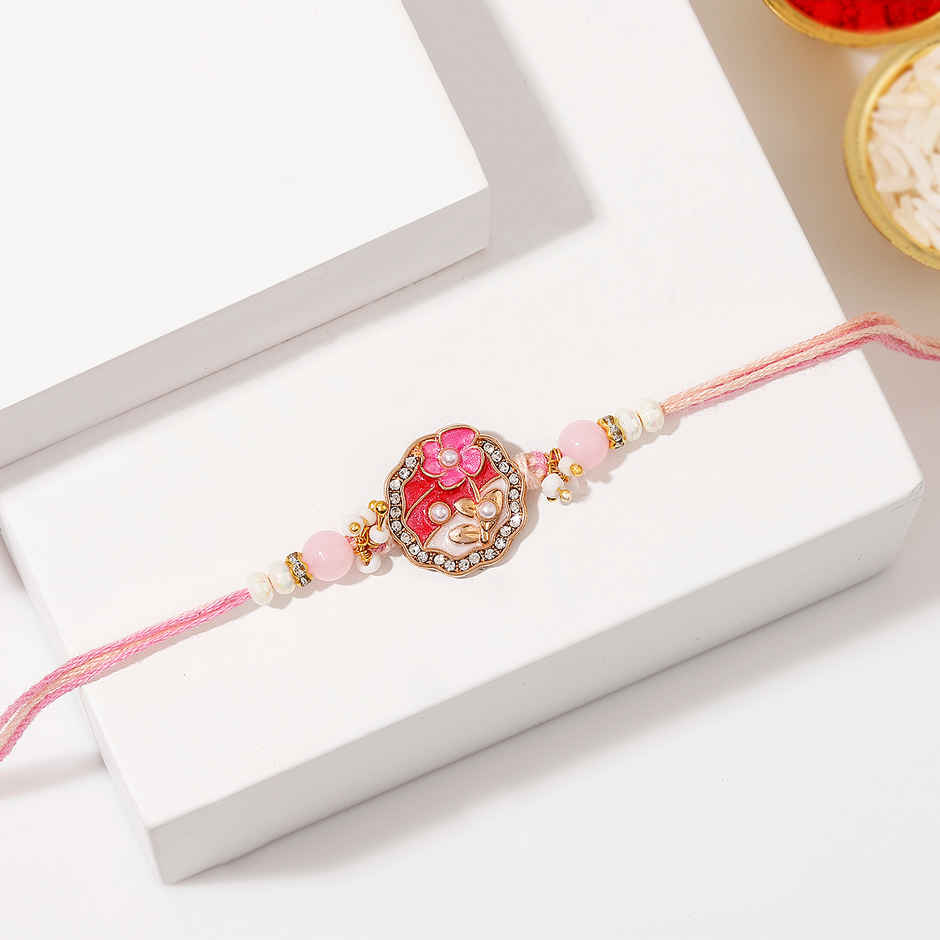 Floral Meenakari Pink Stone Rakhi | IGP