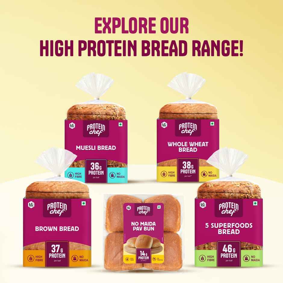 Protein Chef High Protein Pav Bun (Zero Maida, Multigrain) - Made with MP Sharbati Wheat