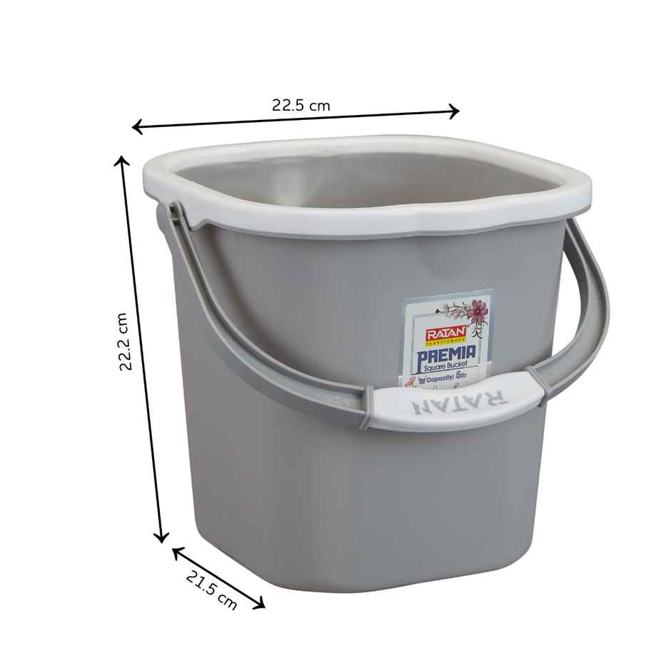 Ratan Plasticware Premia Bucket (5L X 1) - Diaso Grey|Light Weight And Easy To Carry