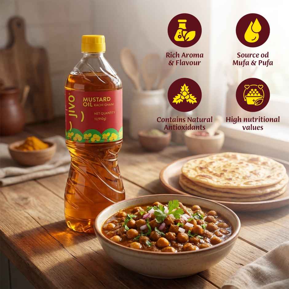Jivo Kachi Ghani Mustard (Sarson) Cold Pressed Oil | Vitamin Fortified Cooking Oil
