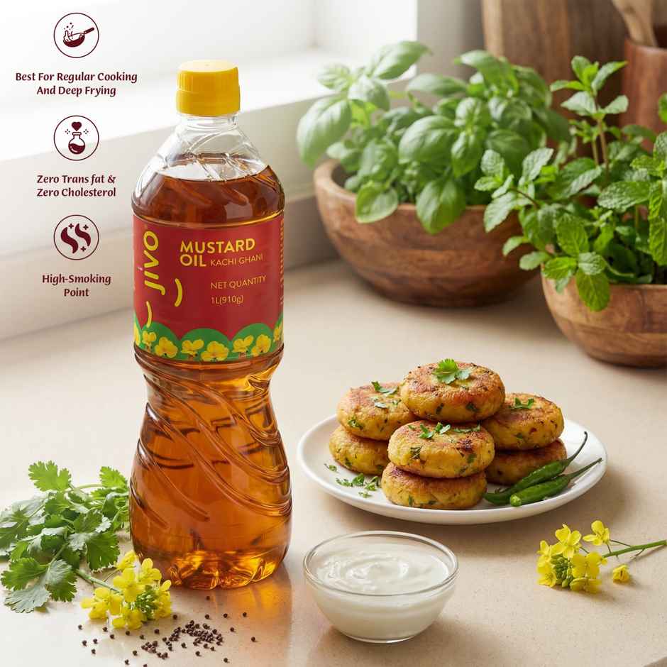 Jivo Kachi Ghani Mustard (Sarson) Cold Pressed Oil | Vitamin Fortified Cooking Oil