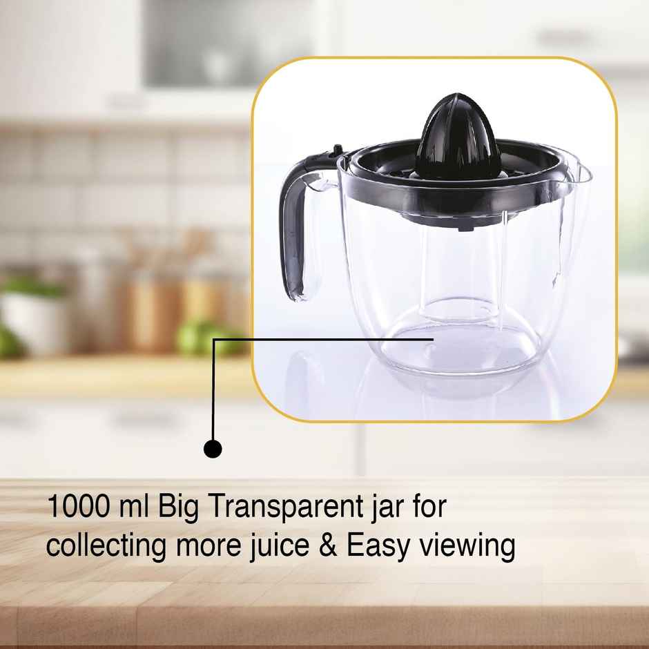 Usha Citrus Press Juicer | 30W | 1.0L | 2 - Way Rotation | Dual Sieve | Low Speed Crushing - Black