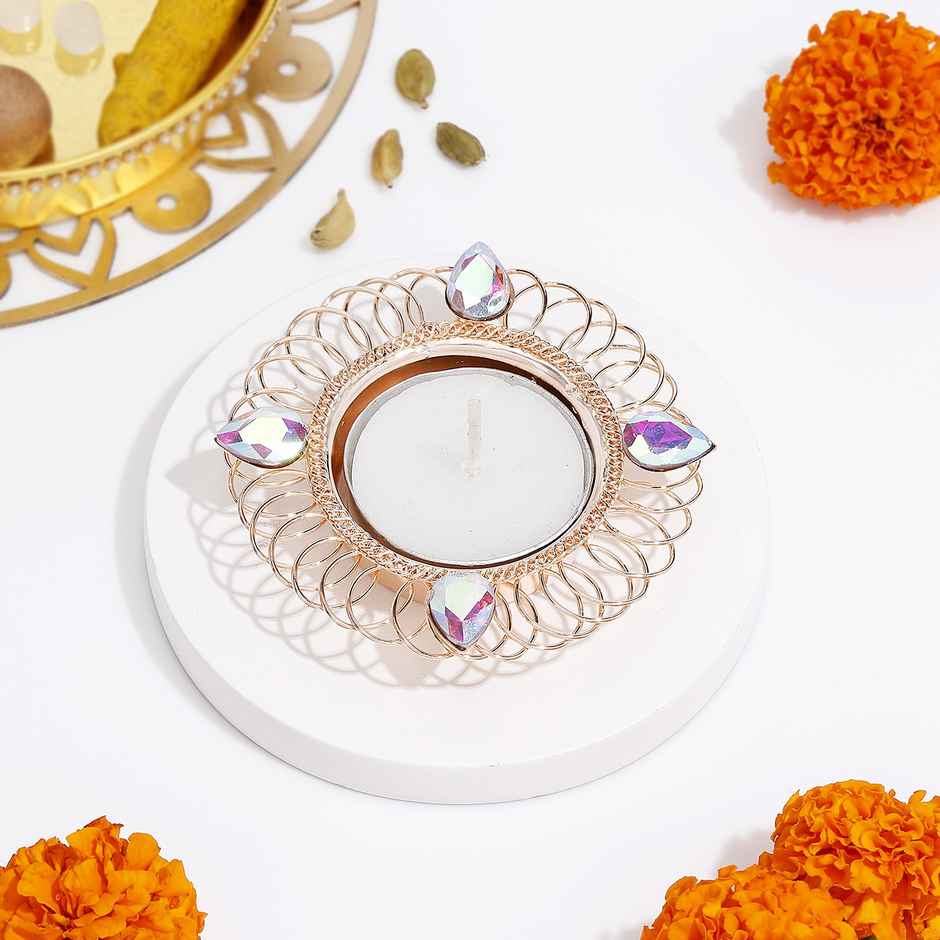 Tealight Holder | Diamond Design | Iron | Gold | IGP