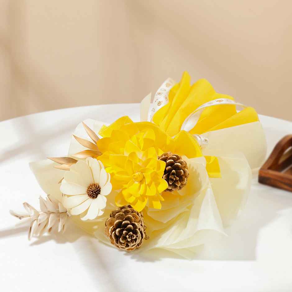 Golden Grace Dried Flower Bouquet | Yellow & White | IGP