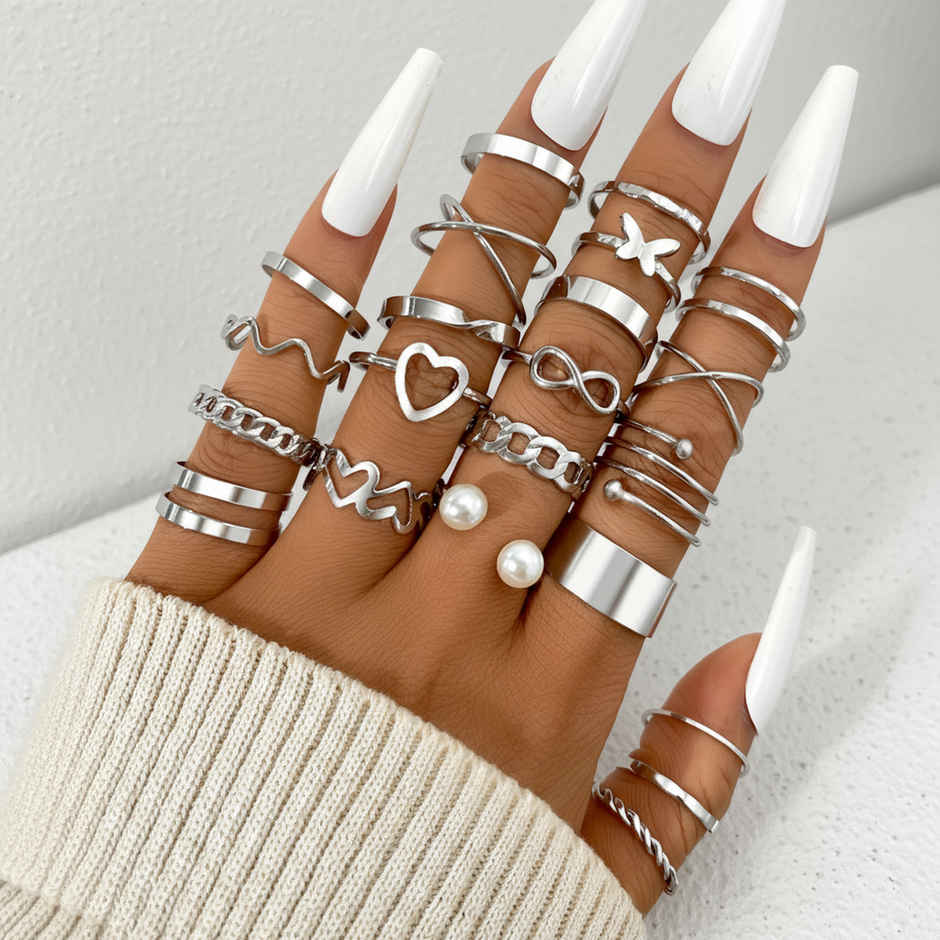 Shining Diva Fashion Jewellery Stylish Rings for Women and Girls - Set of 22 | Silver | Sd14738r