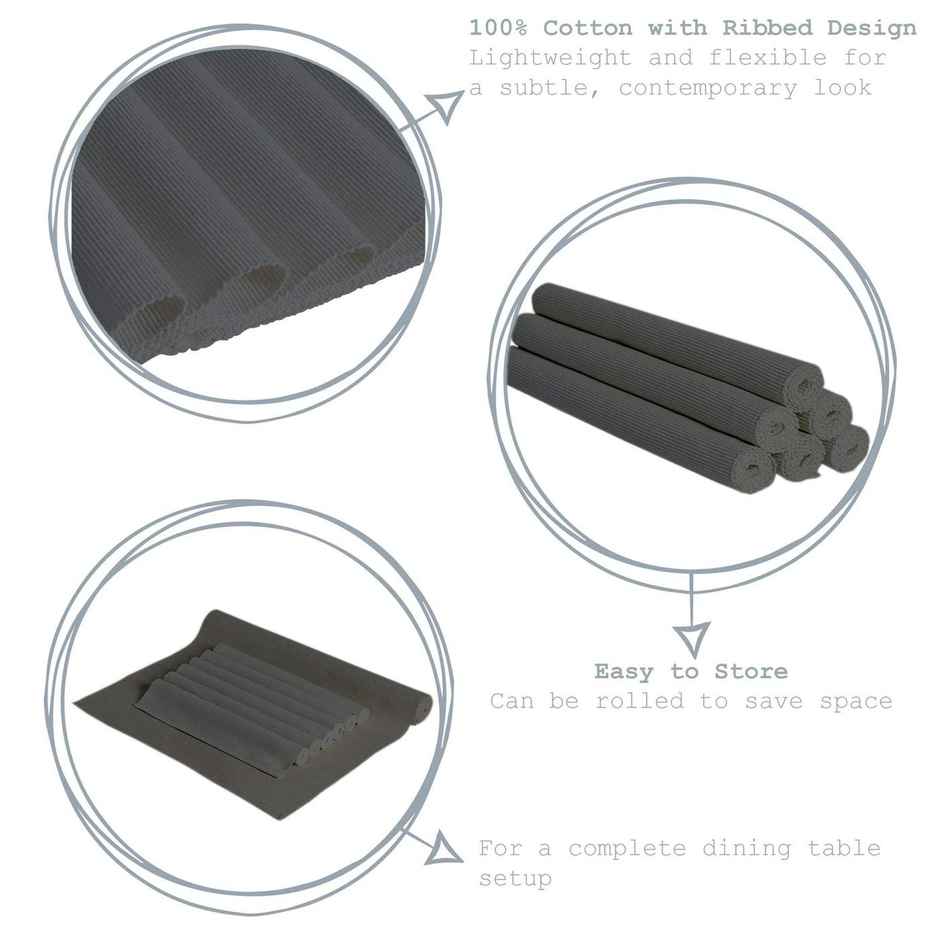 Lushomes Dining Table Mats - Ribbed Cotton Grey | 13 x 19 inch