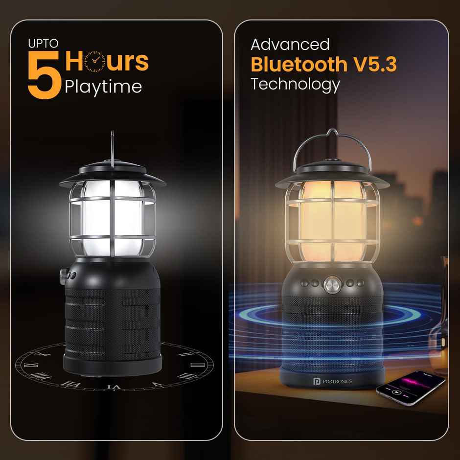 Portronics ilumi II 16W HD Sound Bluetooth Speaker with LED Lamp | Type-C | Black