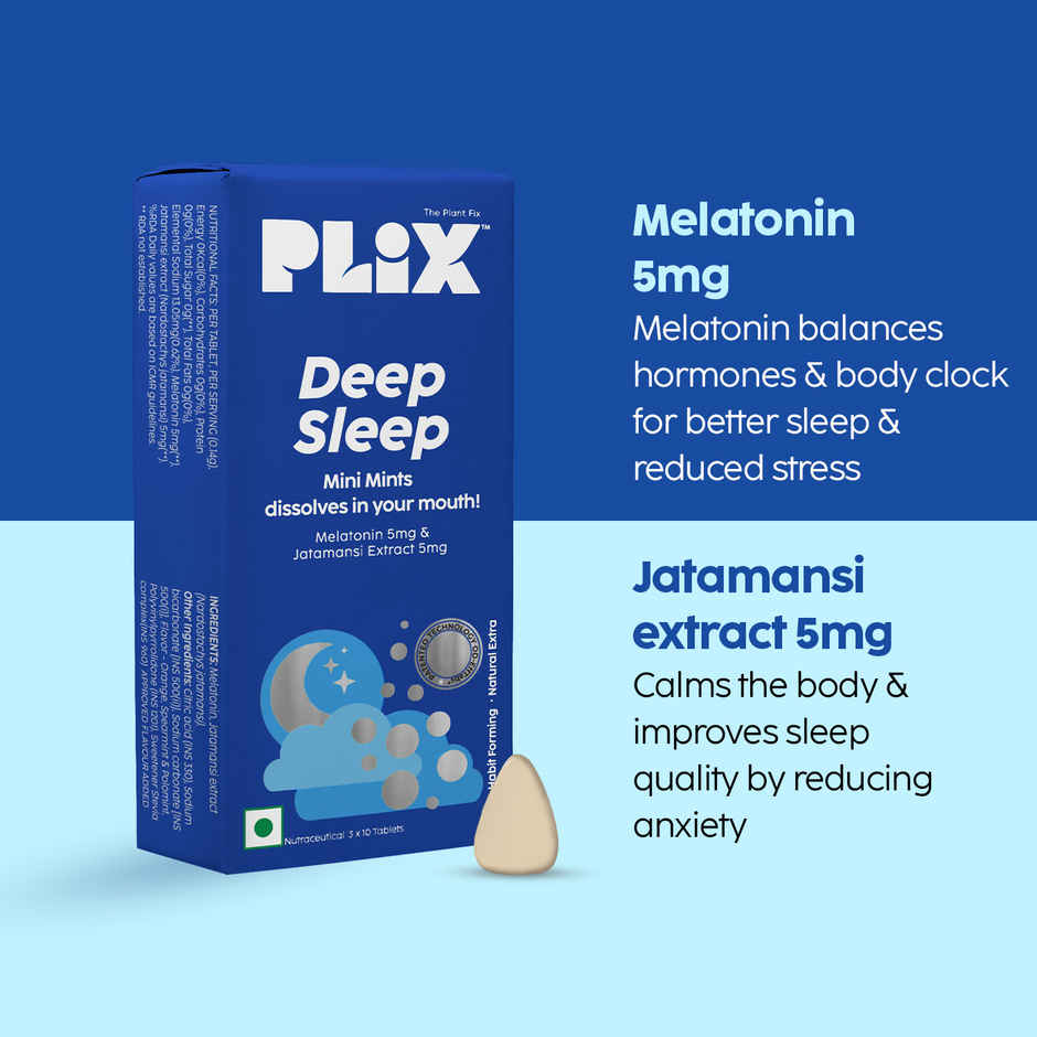 Plix Deep Sleep Melatonin 5 mg  Mini Mints | Natural Sleep Aid for Better Sleep Quality | 30 Mints