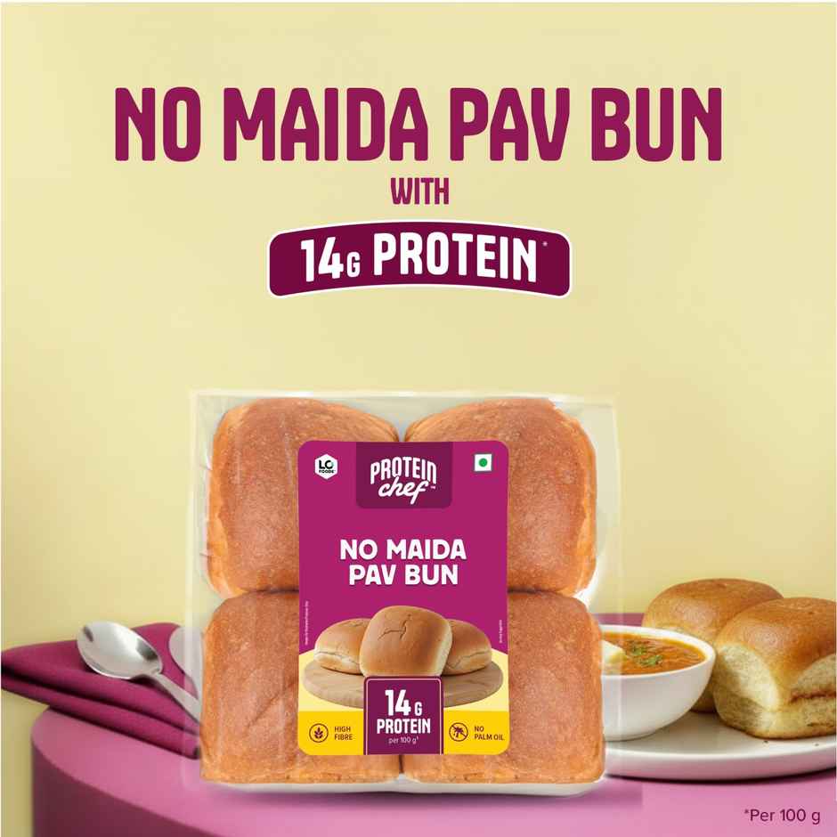 Protein Chef High Protein Pav Bun (Zero Maida, Multigrain) - Made With Mp Sharbati Wheat