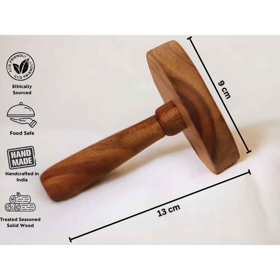 Vesta Homes Wooden Potato | Pav Bhaji Masher & Roti Presser - Multipurpose Kitchen Tool for Mashing