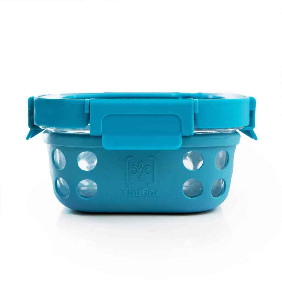 Tintbox 500Ml Glass Lunch Box With Glass Lid And Silicone Sleeve, Glassup 520Ml, Arctic Blue
