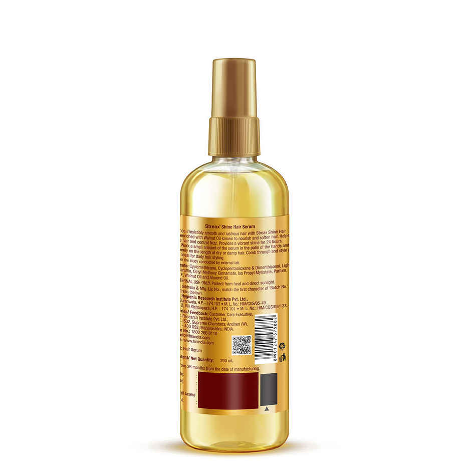 Streax Hair Serum Vitalized with Walnut Oil, For Hair Smoothening & Shine, For Dry & Frizzy Hair