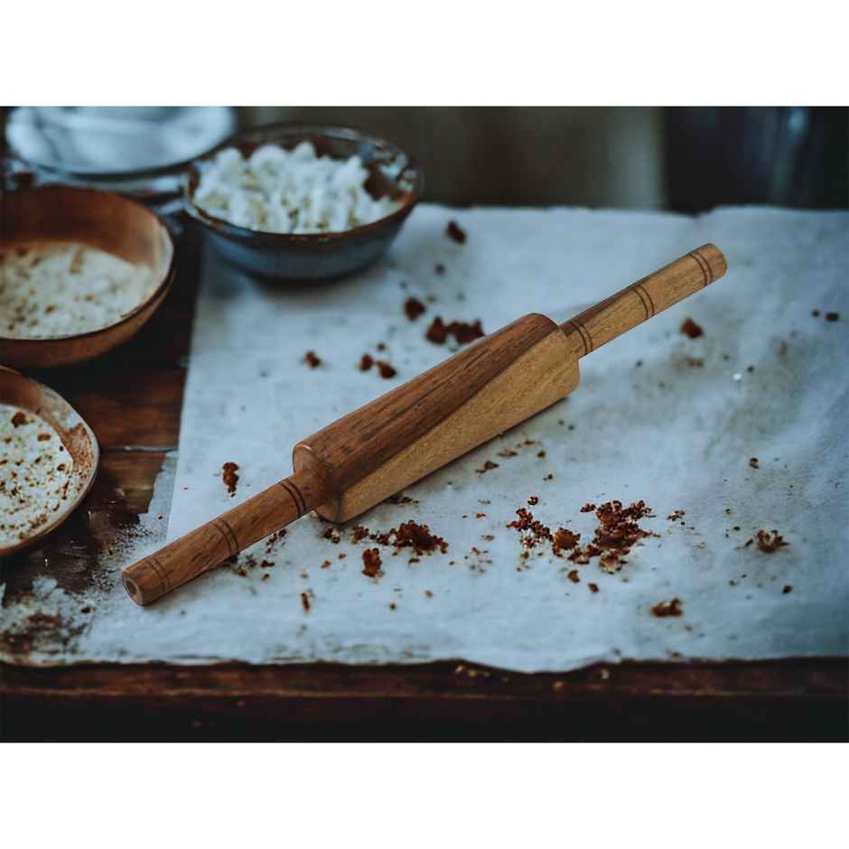 Vesta Homes Wooden Belan with Stand for Kitchen | Premium Solid Wood Roti | Chapati Rolling Pin