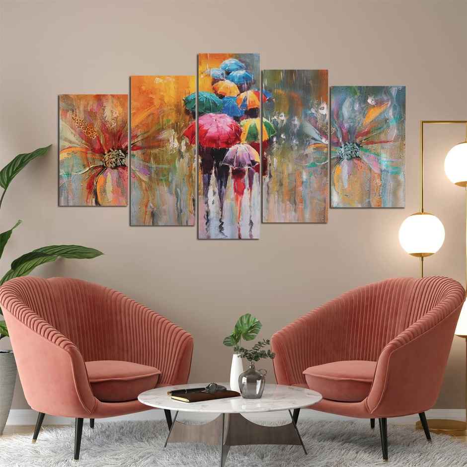 Perpetual Abstract Wall Decor | Framed Paintings | Set of 5 | UV Textured