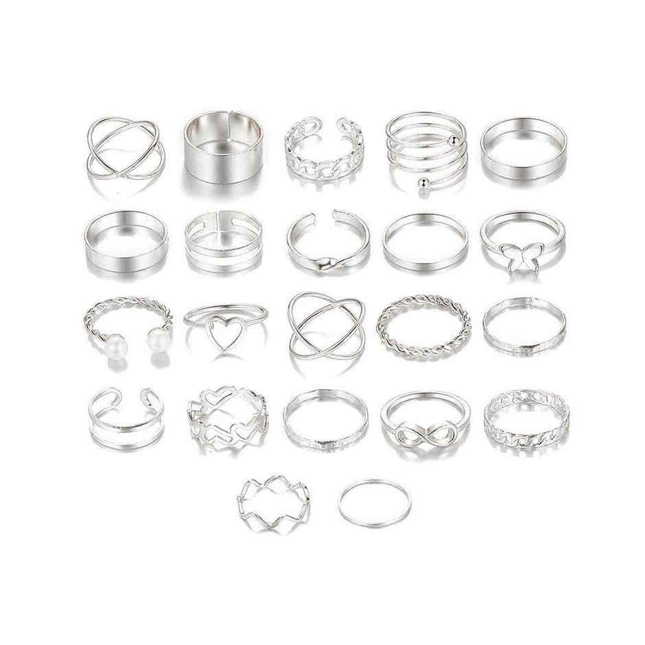 Shining Diva Fashion Jewellery Stylish Rings for Women and Girls - Set of 22 | Silver | Sd14738r