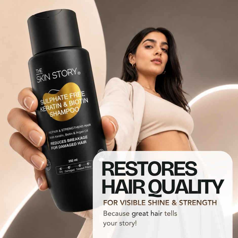The Skin Story Keratin Biotin Shampoo For Damaged Treated Coloured Hair Frizz Control Sulphate Free