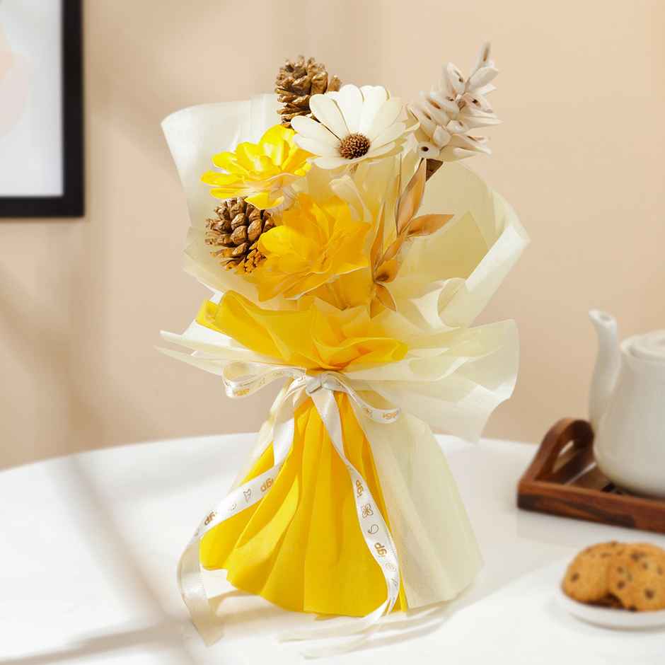 Golden Grace Dried Flower Bouquet | Yellow & White | IGP
