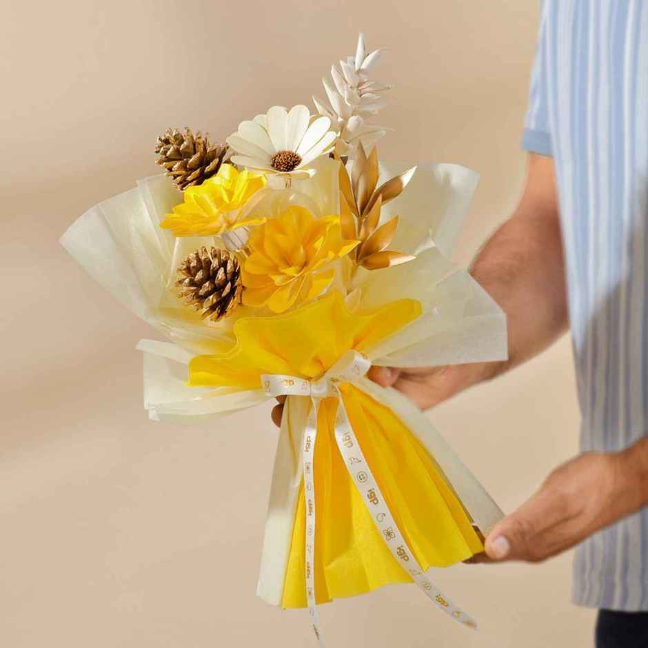 Golden Grace Dried Flower Bouquet | Yellow & White | IGP