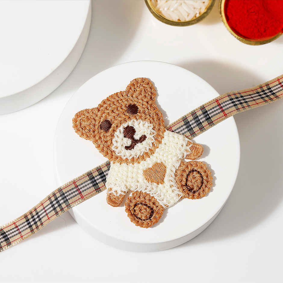 Crocheted Teddy Bear Kids Rakhi | IGP