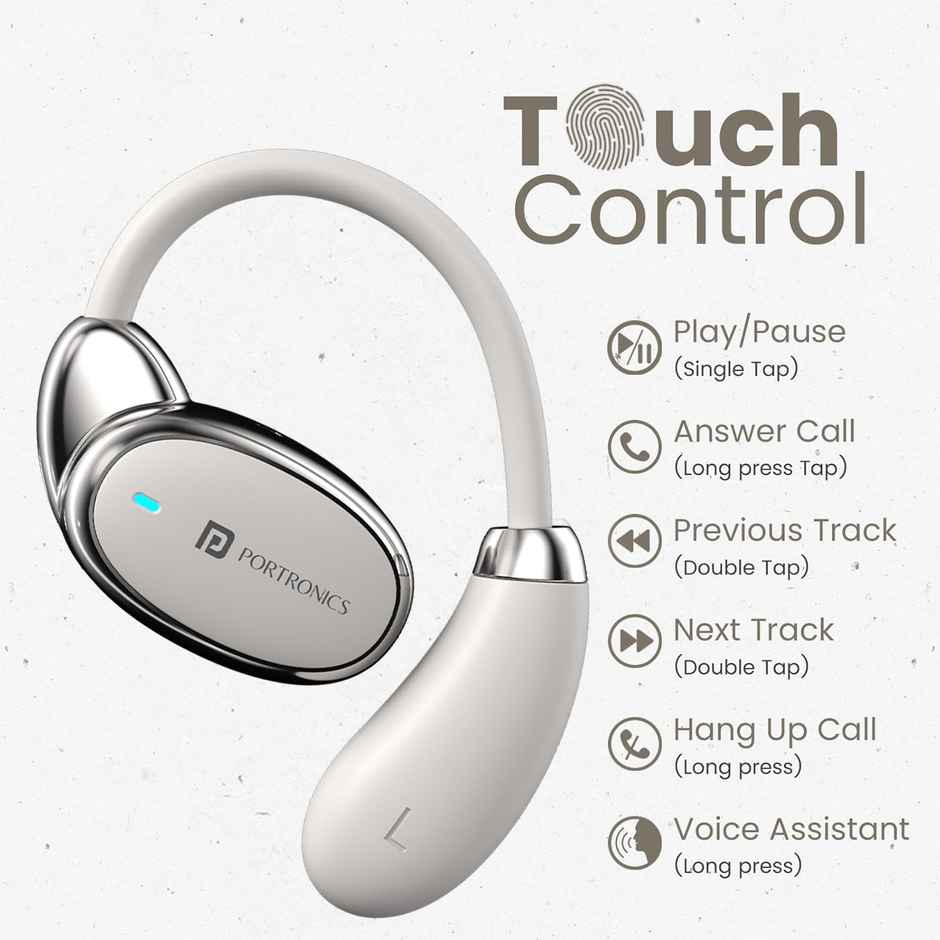 Portronics Harmonics Twins 31 Over Ear OWS Smart Wireless Earbuds | BT 5.4V | Beige