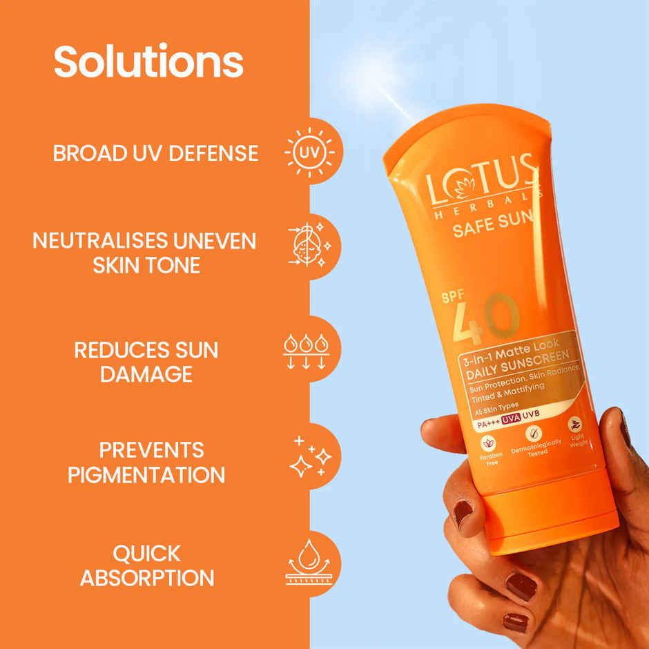Lotus Herbals Safe Sun 3-in-1 Matte Look Daily Tinted Sunscreen SPF 40 PA+++