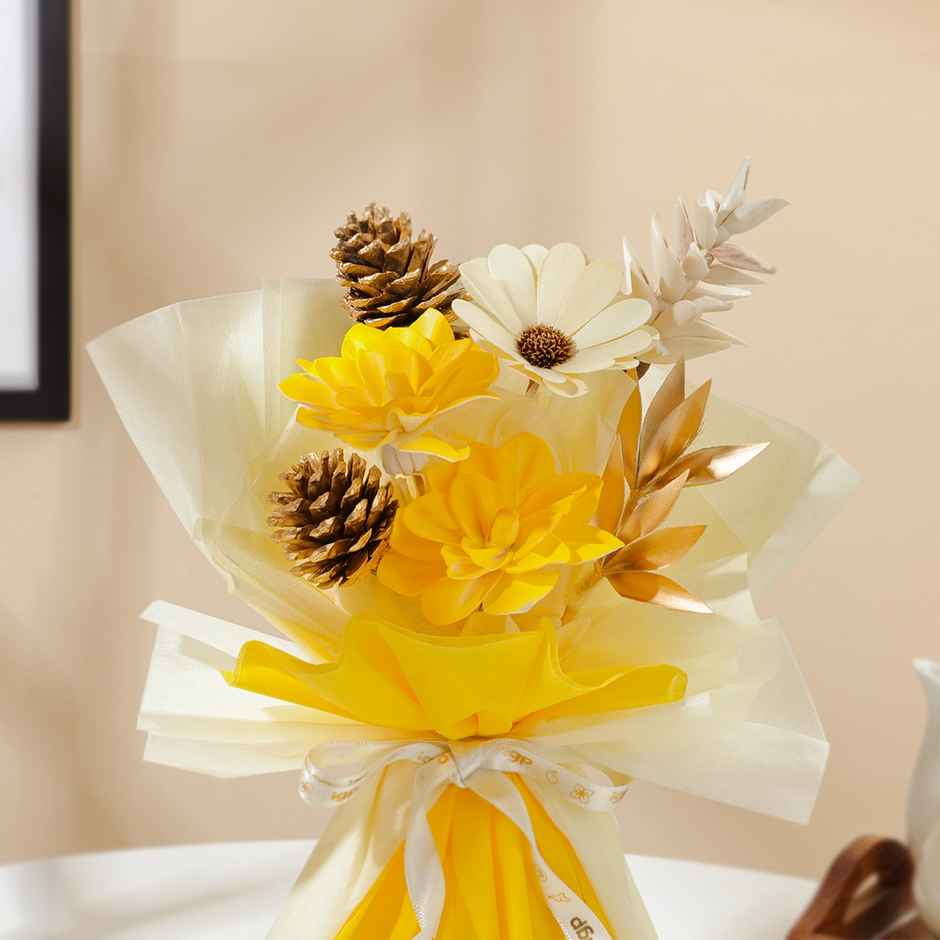 Golden Grace Dried Flower Bouquet | Yellow & White | IGP
